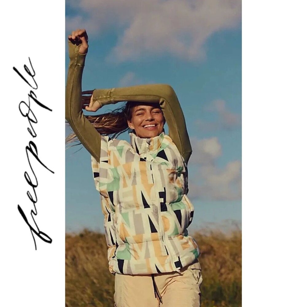 Free People FP Movement | In a Bubble Printed Puffer Vest in Blocked Logo NWT - Picture 7 of 12